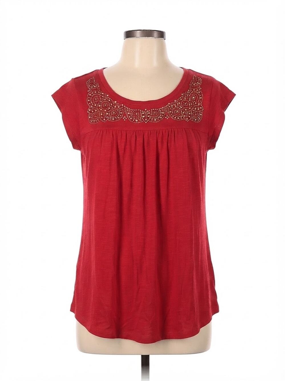 Knox Rose Red Rhinestone Studded Boho Blouse Size Small